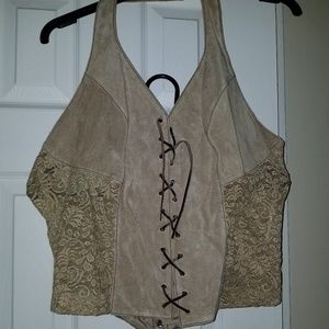 NEW Suede/Lace Halter Top